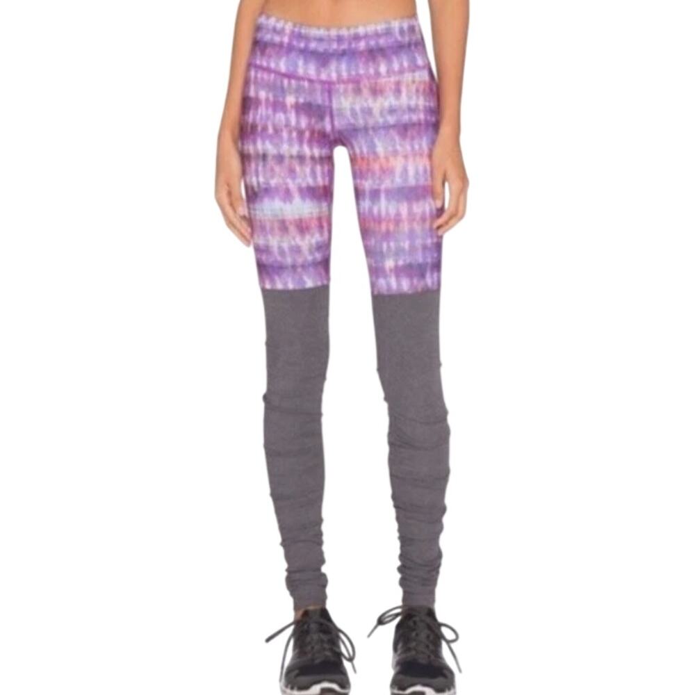 Alo Yoga Goddess Bhakti Ruched Ribbed Cinched Leggings Grey Purple M (est) EUC
